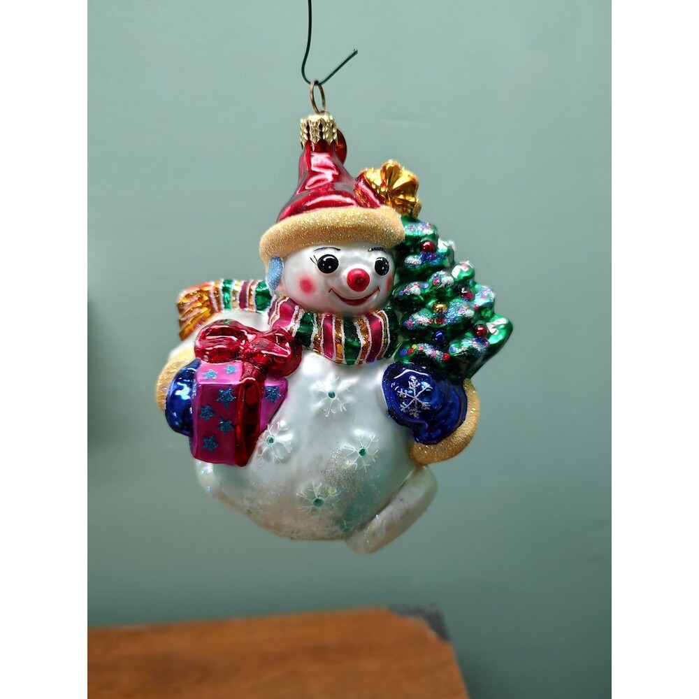 4 Christopher Radko Christmas Tree Ornaments Santa Snowman about 5" tall